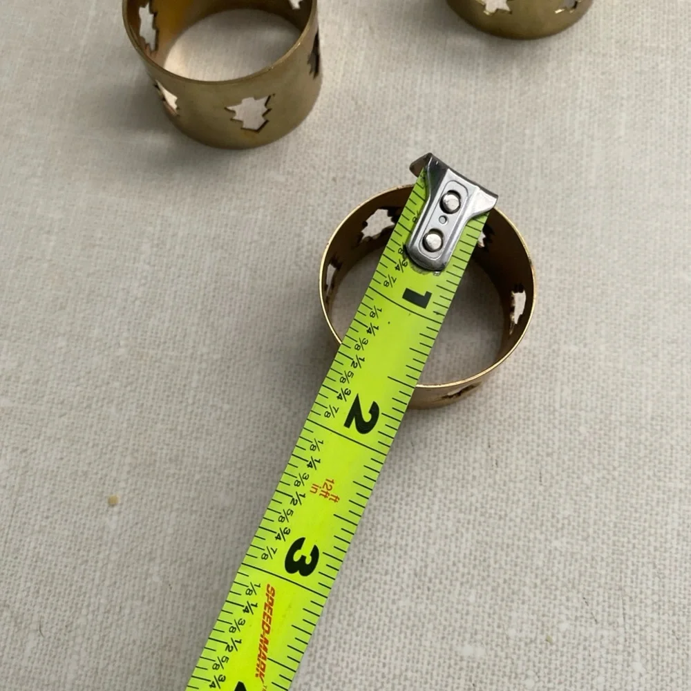 Vintage‎ Brass Laser Cut Christmas Tree Cut Out Napkin Rings Set of 4 Holiday